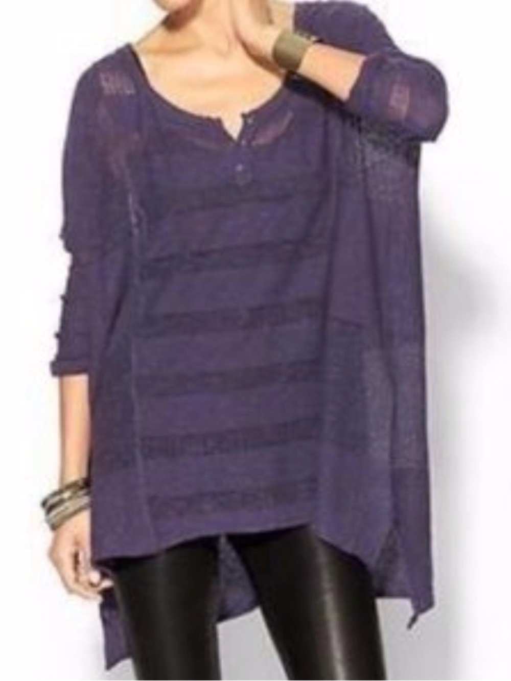 Free People Wild Horses Oversized Henley in Plum Purple size Small.
